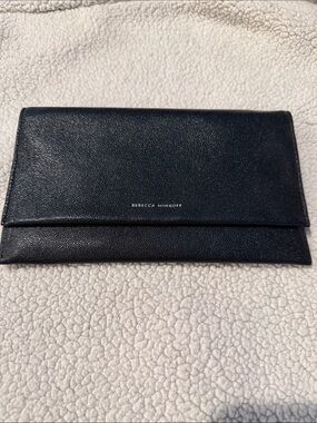 Rebecca Minkoff Black Textured Leather Fold-Over Clutch